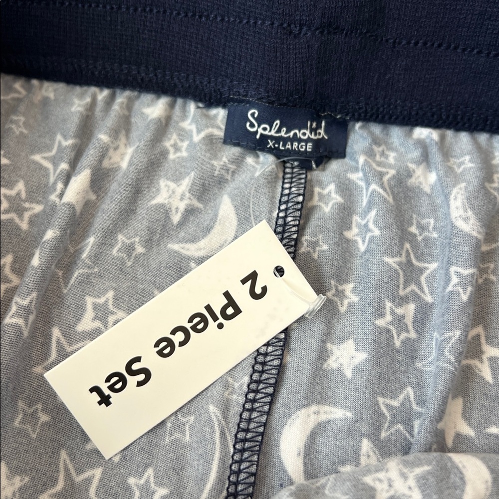 NWT Splendid XL 2-Piece Pajama Set Navy Star Moon Print Lounge Sleep Cozy Soft - Picture 11 of 15